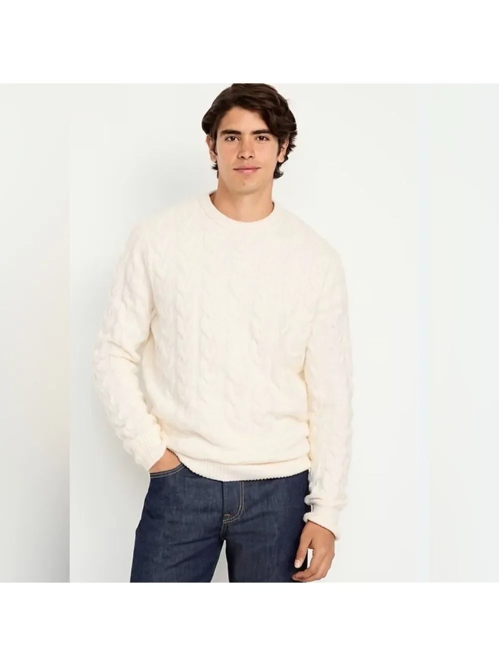 Old Navy Men’s Sosoft Crew-Neck Cable-Knit Sweater NWOT L Tall Cream Winter